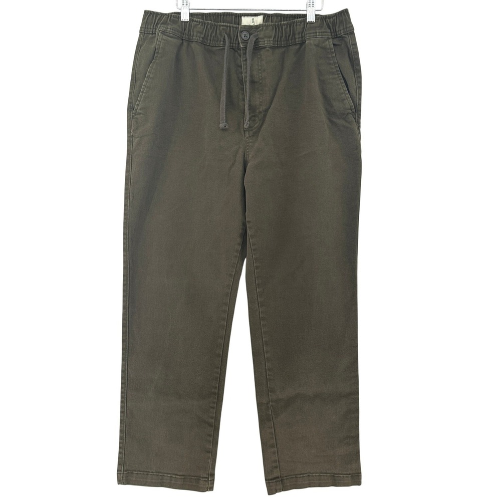 Mutual Weave Relaxed Taper Elastic Waist Drawstring Pants Olive Green L 34x28